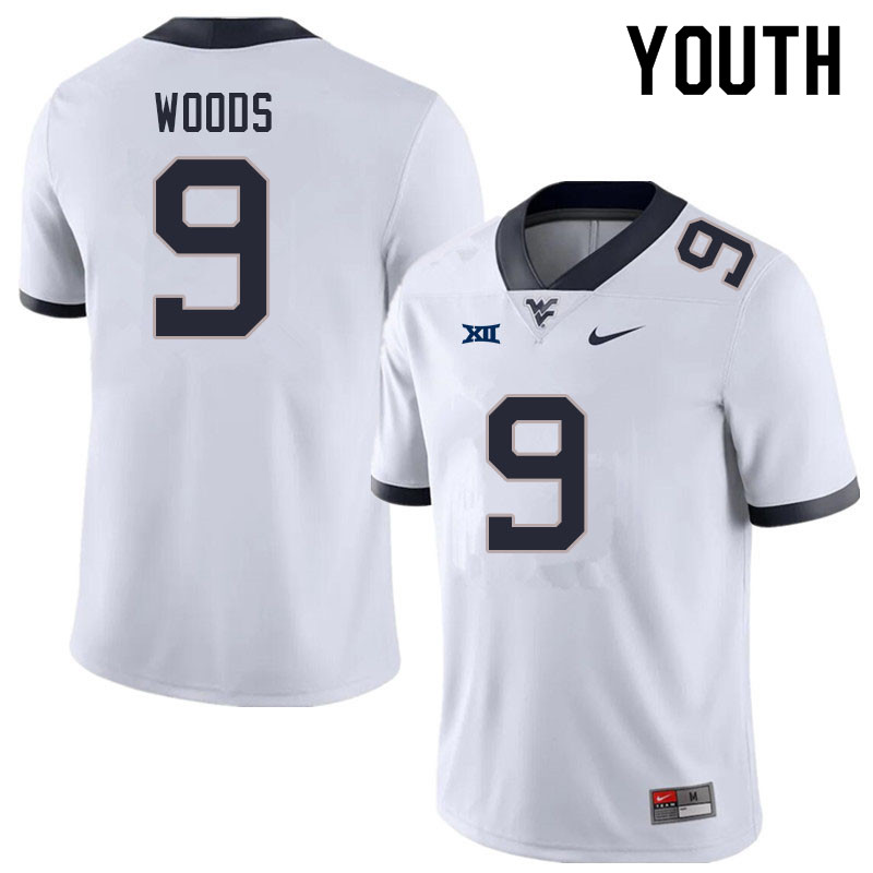 Youth #9 Charles Woods West Virginia Mountaineers College Football Jerseys Sale-White - Click Image to Close